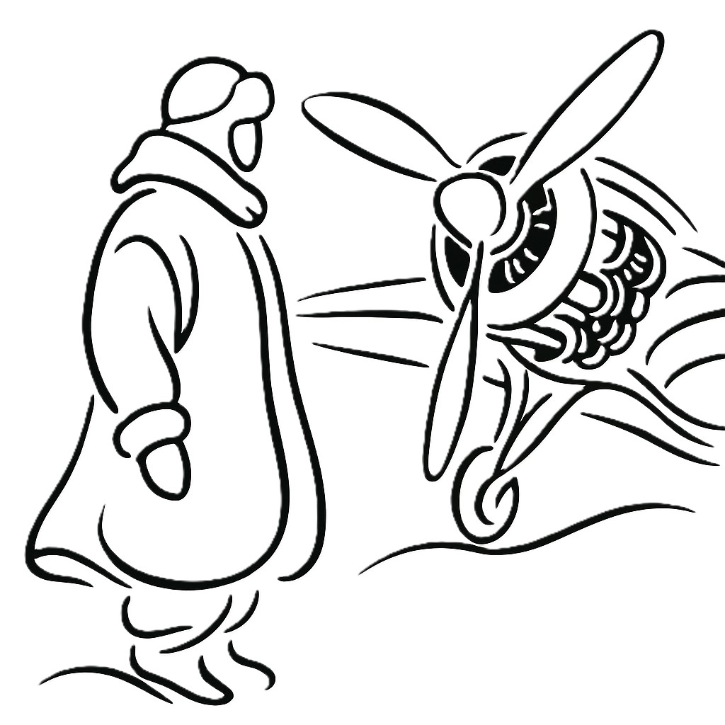 A-black-and-white-minimalist-digital-illustration-of-a-person-in-warm-clothing-including-a-fur-line L'aviateur Guynemer