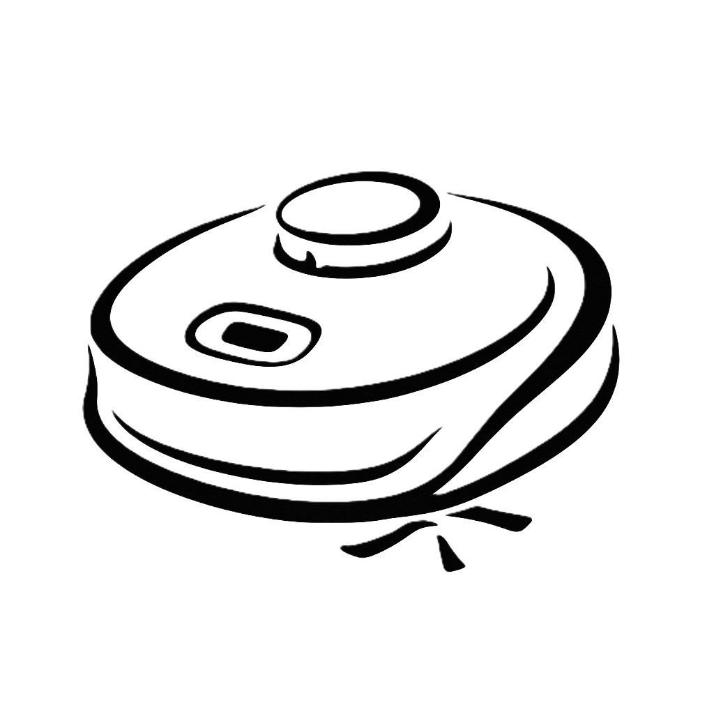 A-black-and-white-minimalist-digital-illustration-of-a-small-robot-that-resembles-an-autonomous-vacu Informatique et Robotique